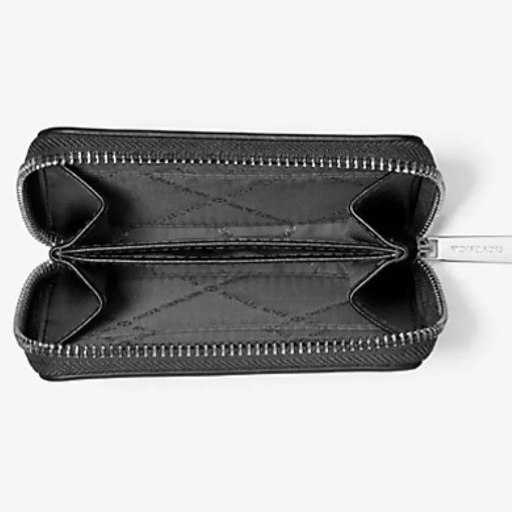 MICHAEL KORS Jet Set Medium Distressed Zip Around Card Case Black NWT